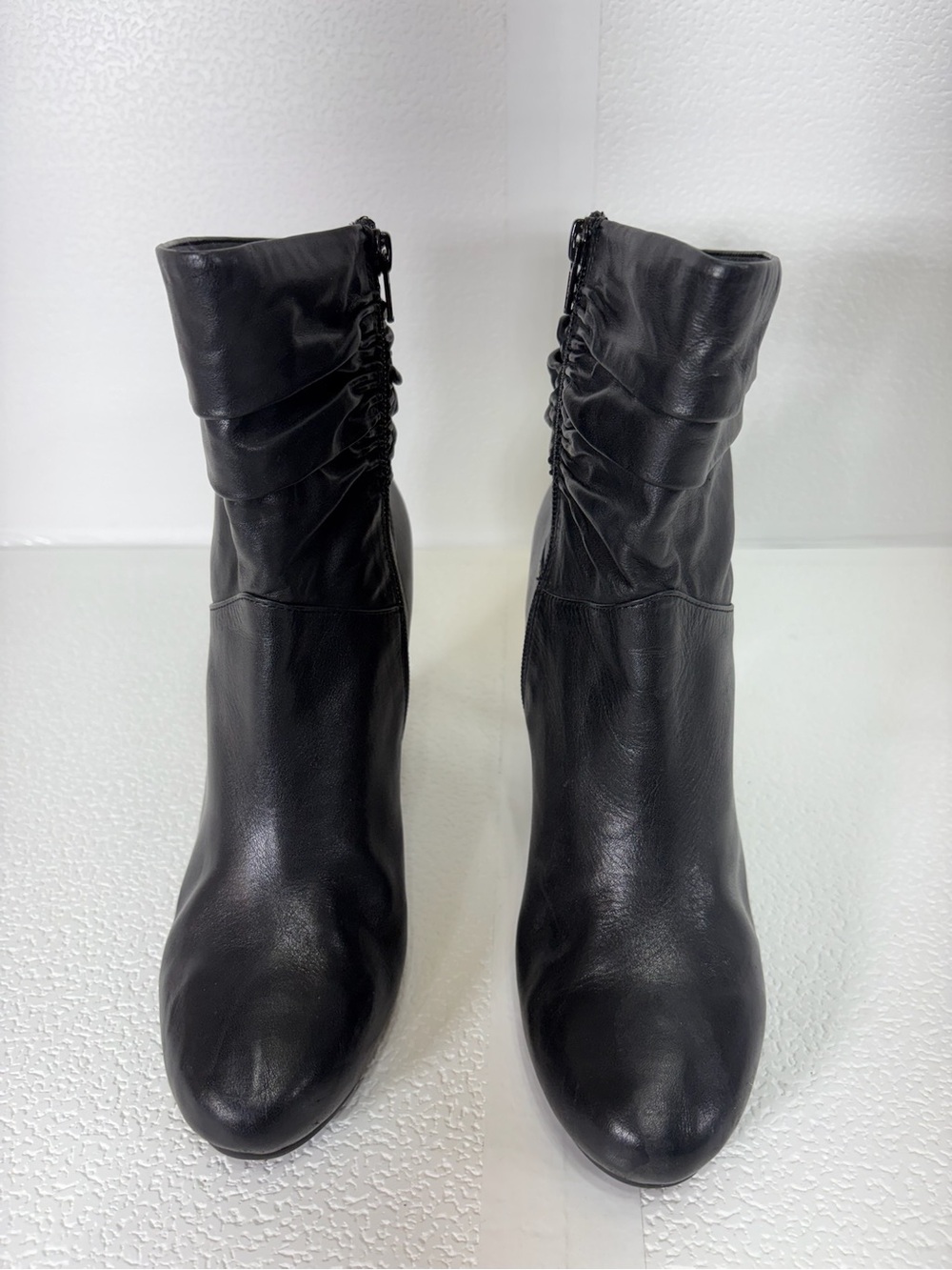 Worthington Black Ruched Leather Mid-Calf Booties s221